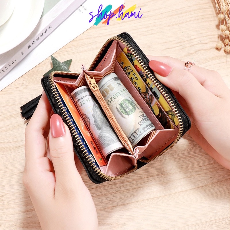 Ví Nữ Mini Đẹp Nhỏ Gọn Cầm Tay Giá Rẻ Với Nhiều Màu Hồng Đậm, Hồng Nhạt, Đen, Đỏ, Xanh Lá, Xanh Dương, Nâu SHOP HAMI V05