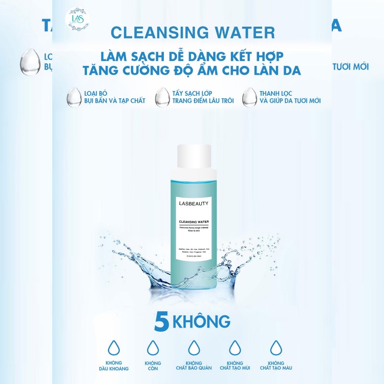Nước tẩy trang, Nước tẩy trang CLEANSING WATER, LAS BEAUTY, 100ML | BigBuy360 - bigbuy360.vn