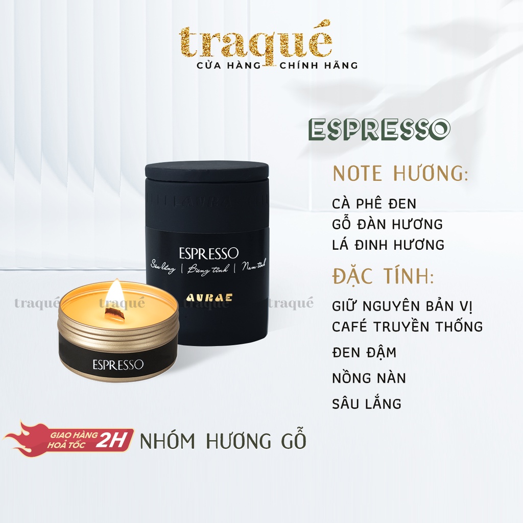 [Espresso - Có thể refill - quà tặng kèm khi mua size 150g] Nến thơm tinh dầu Aurae - dòng Signature - SX tại VN