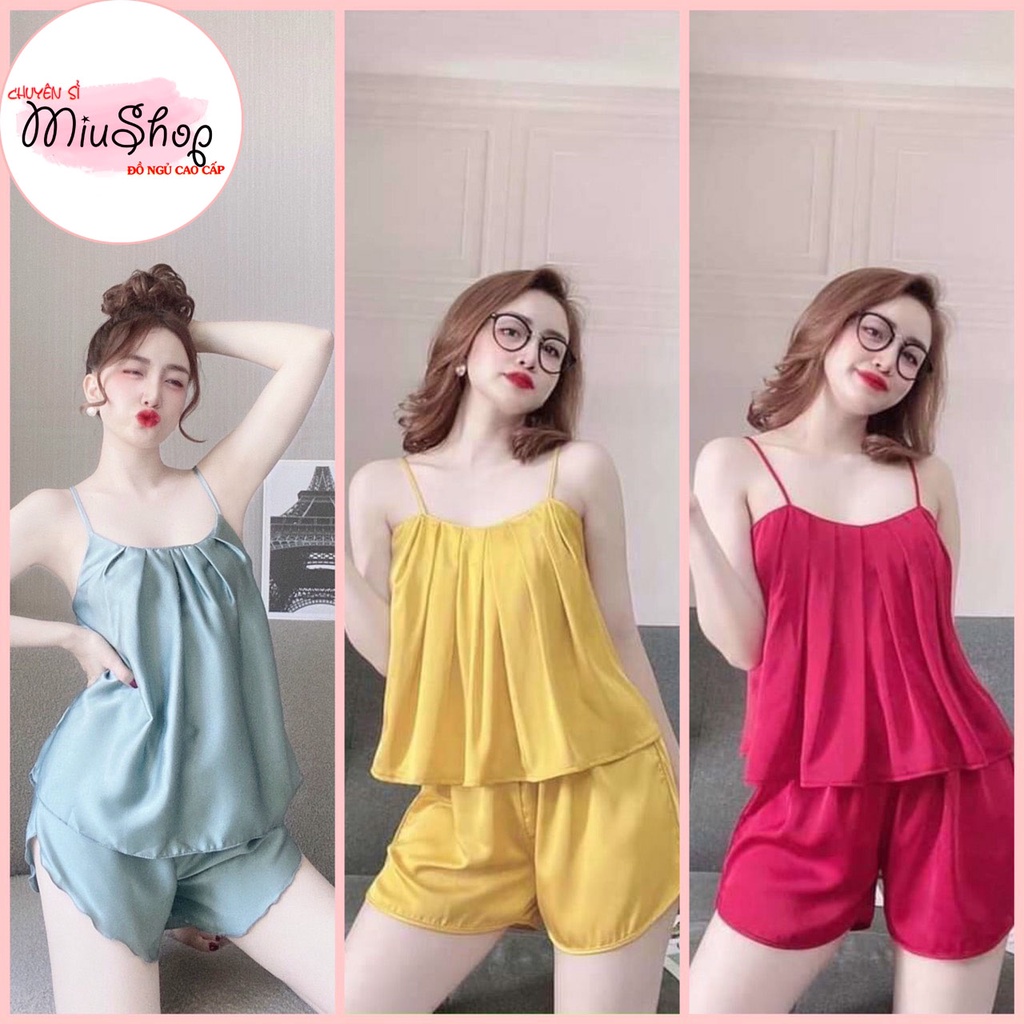 Sét đồ ngủ gấp lysiêu rẻ lụa satin  2 dây dễ thương
