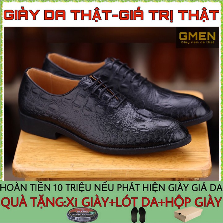 Giày tây nam thiết kế chất liệu da bò dập vân cá sấu đế cao su siêu êm chân GM0345