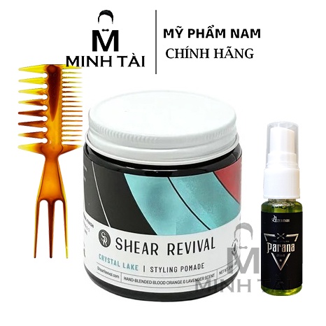 Sáp Vuốt Tóc Nam SHEAR REVIVAL Crystar Lake Styling Pomade + Xịt Tạo Phồng AZENMAN Parana 3 In 1-20ml + Lược Chải Tóc