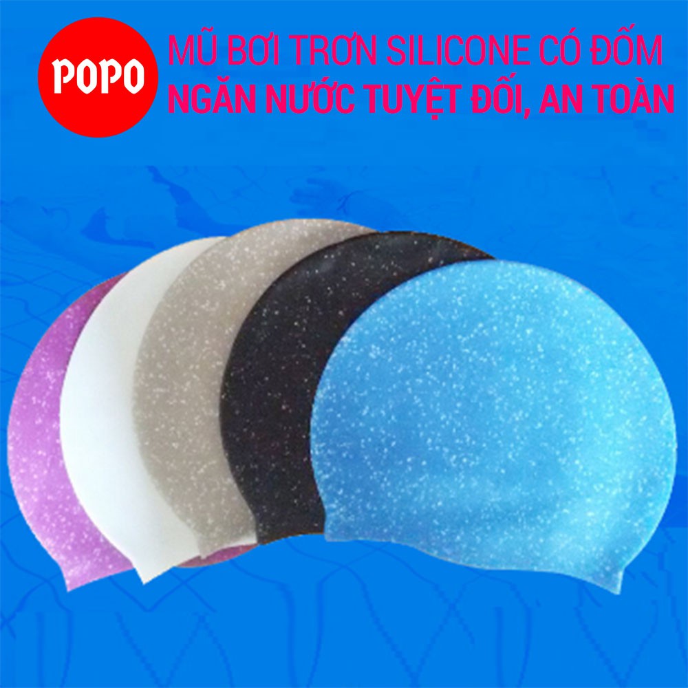 Mũ bơi người lớn chất liệu silicone POPO CA101 dùng cho nam nữ, trẻ em trên 6 tuổi