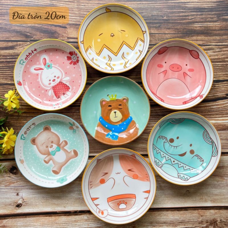 Đĩa sứ tròn phi 20cm hoạt hình