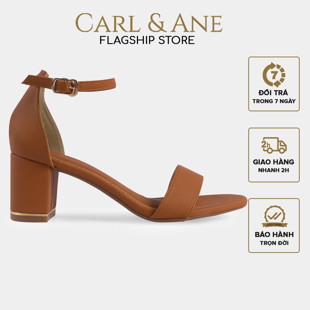 Carl & Ane - Giày sandal Carl & Ane 2022 cao gót mũi hở quai ngang cao 7cm màu bò _ CS008