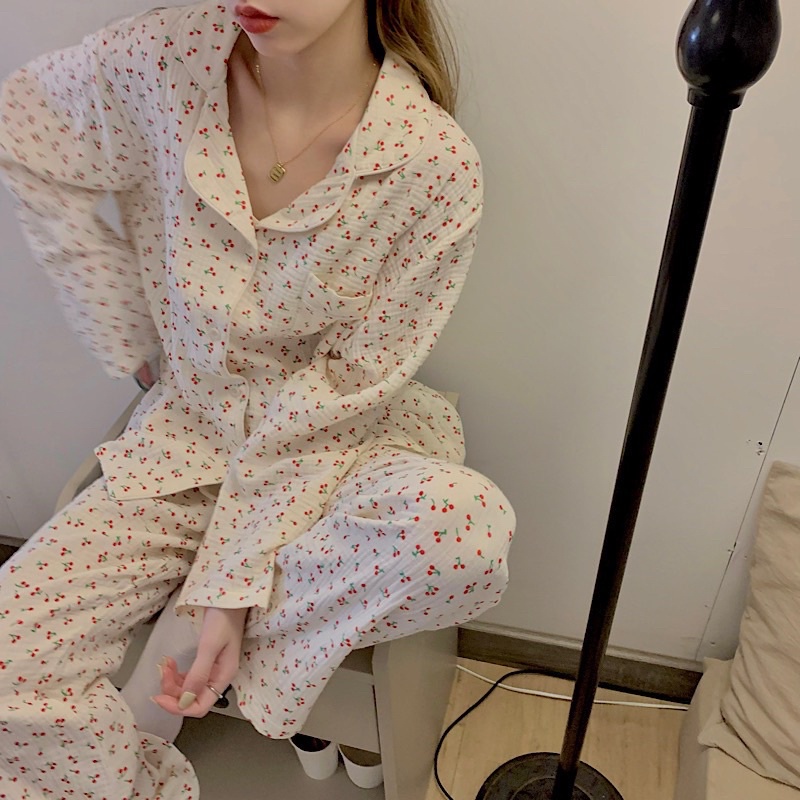 BỘ PIJAMA CHẤT ĐŨI XÔ HOẠ TIẾT CHERRY - bộ ngủ dễ thương hàng thiết kế | BigBuy360 - bigbuy360.vn
