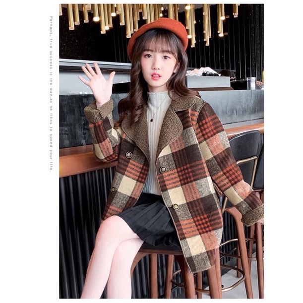 Áo khoác dạ kẻ bé gái sz170