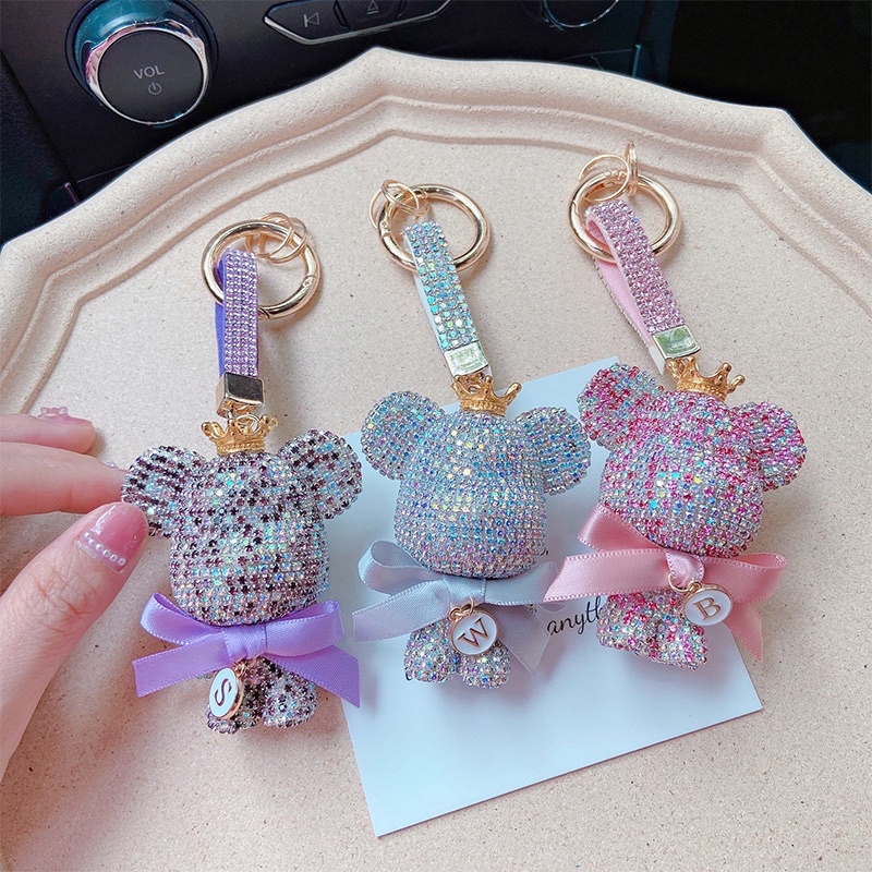 Móc Khoá Đính Đá Gấu Dễ Thương Sang Chảnh ( kèm nơ ) , Phụ kiện Túi Xách , Móc Khoá Ô Tô - SHIN STORE