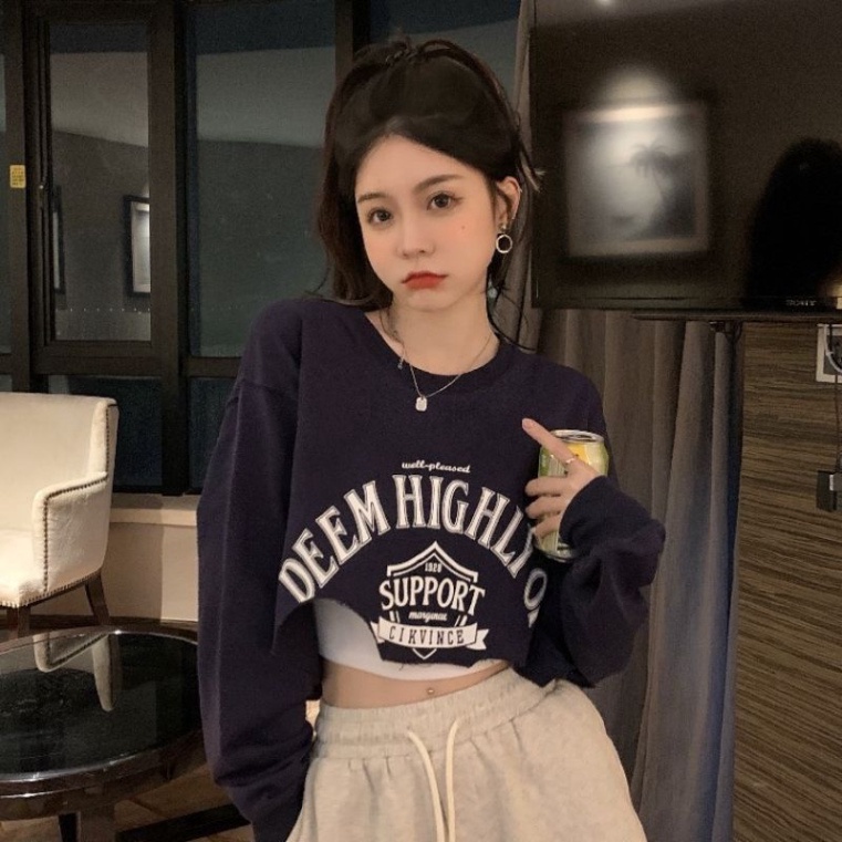 Áo thun dài tay croptop form rộng sexy đáng yêu