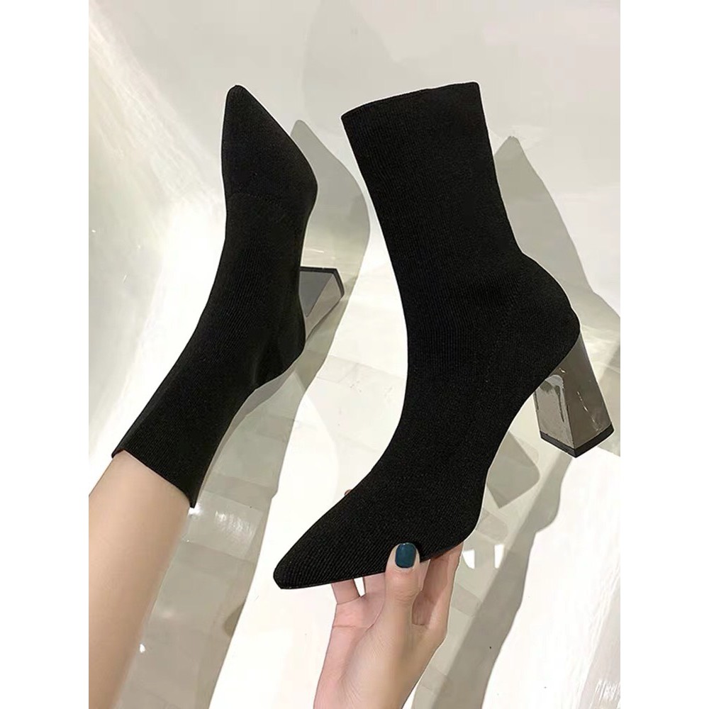 Bốt nữ Windy bốt chun len sợi mịn cao 7-9p màu đen | BigBuy360 - bigbuy360.vn