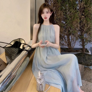 Áo đầm dây đeo qua cổ phong cách thần tiên thời trang vải lưới mỏng