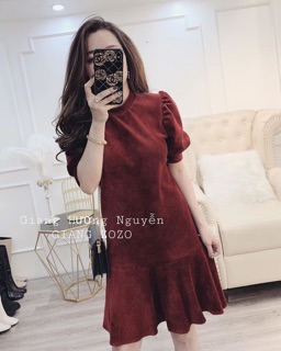 VÁY NHUNG ĐỎ ĐUÔI CÁ TAY BỒNG