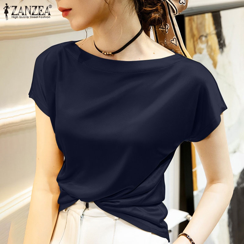 Áo thun Zanzea tay ngắn cổ tròn màu trơn thời trang cho nữ