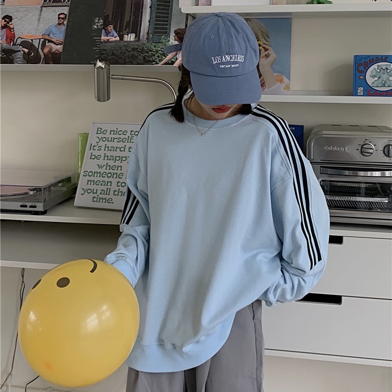 Áo Sweater Tay Dài Cổ Tròn Dáng Rộng Phong Cách Retro Hàn Quốc