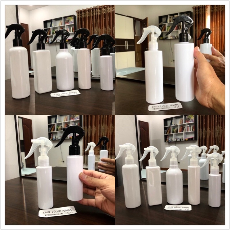 COMBO 10 Bình Chai nhựa màu trắng xịt phun sương  NHỰA MÀU TRẮNG - Chai đựng xịt khuẩn 500ml/ 300ml/ 200ml/ 150ml/ 100ml