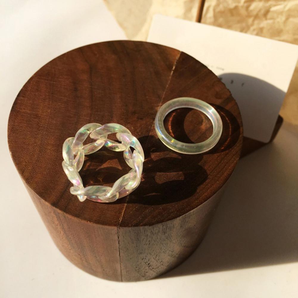 VANES1 Nhẫn Tròn Thiết Kế Bất Đối Xứng Màu Laser Phong Cách Hàn Quốc Thời Trang Cho