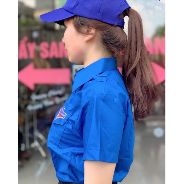 Áo đoàn thanh niên nam nữ logo thêu vải mịn cao cấp có bigsize