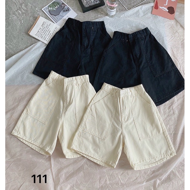 Quần short Kaki ngố lưng cao túi kiểu đĩa chéo. Size SML Có 2 màu hàng VNXK Ms111