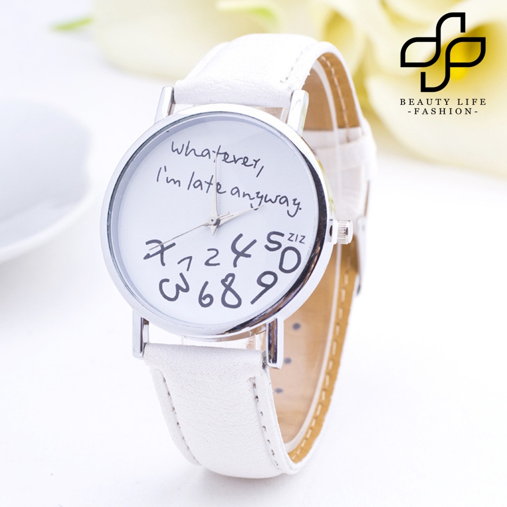 BEA™ Whatever Im Late Anyway Letter Round Dial Leather Quartz Watch