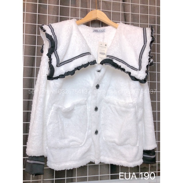 Áo khoác lông cừu tiểu thư phối viền đen