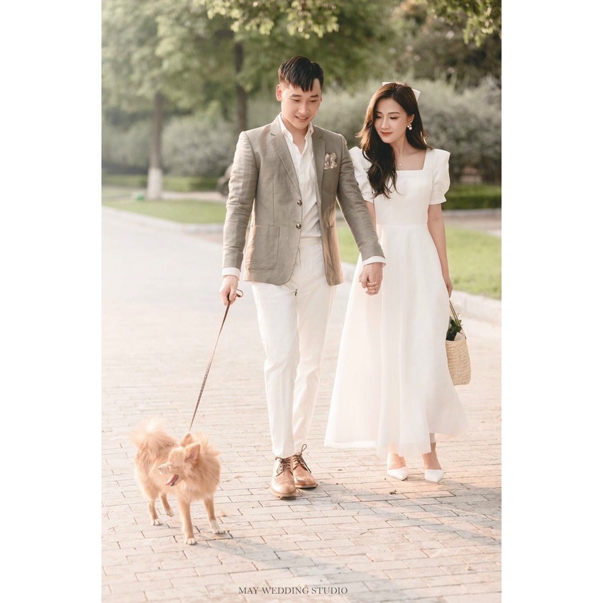 Đầm dự tiệc TANA D0260 đầm trắng cổ vuông tay phồng hở lưng mặc đi tiệc cưới, mặc đi bàn lễ cưới, chụp hình