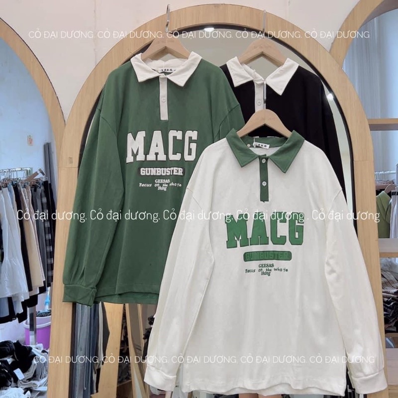 Áo Polo Chữ Cổ Bẻ Tay Dài Siêu Xinh