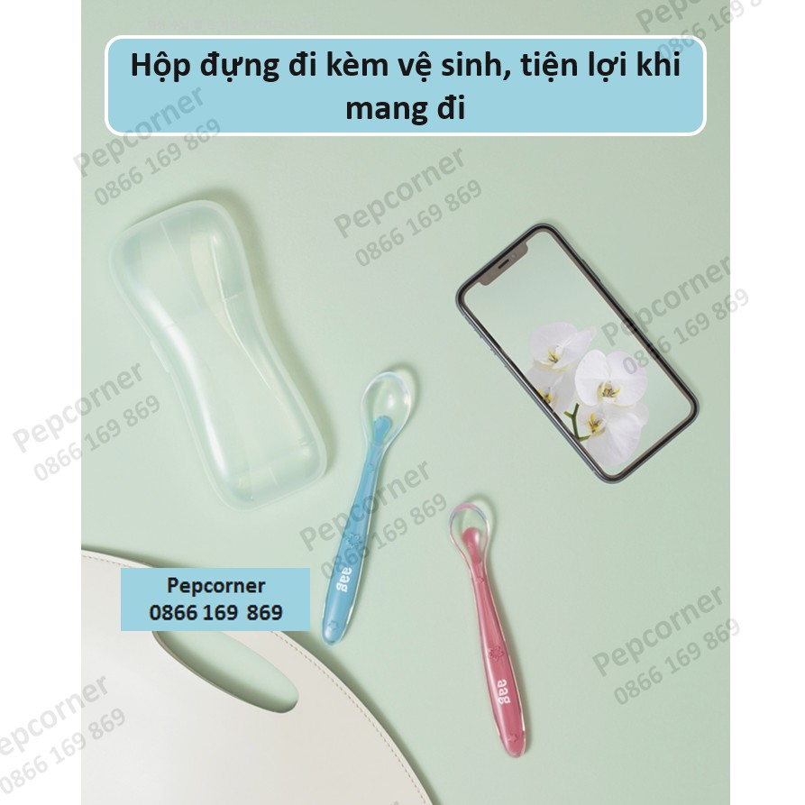 (MS71) Set 2 thìa silicon aag cao cấp kèm hộp đựng cho bé ăn dặm