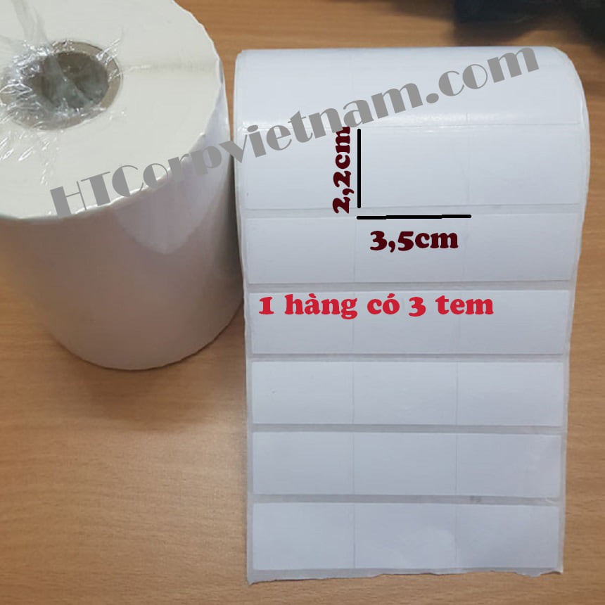 Giấy In Mã Vạch 3 Tem 10 Cuộn 22x35mm (Cuộn 50 Mét) - Decal Mã Vạch 3 Tem