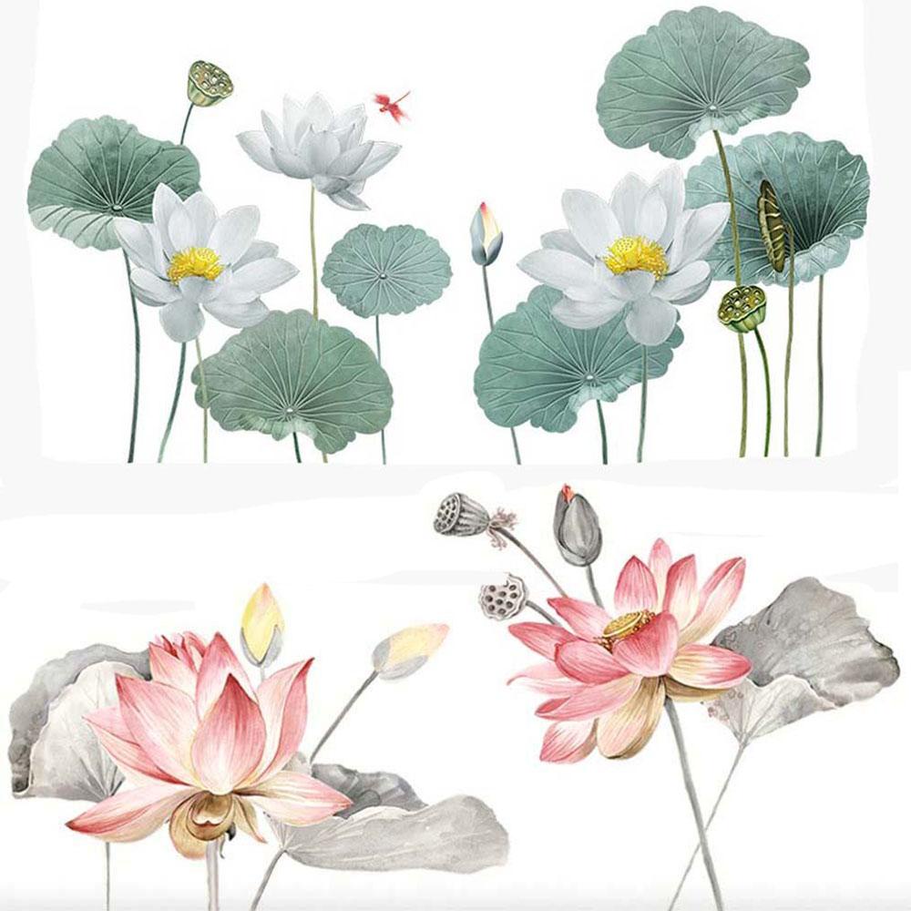 MIQUEL Miếng Dán Tường Bằng PVC Hình Hoa Sen Phong Cách Trung Quốc