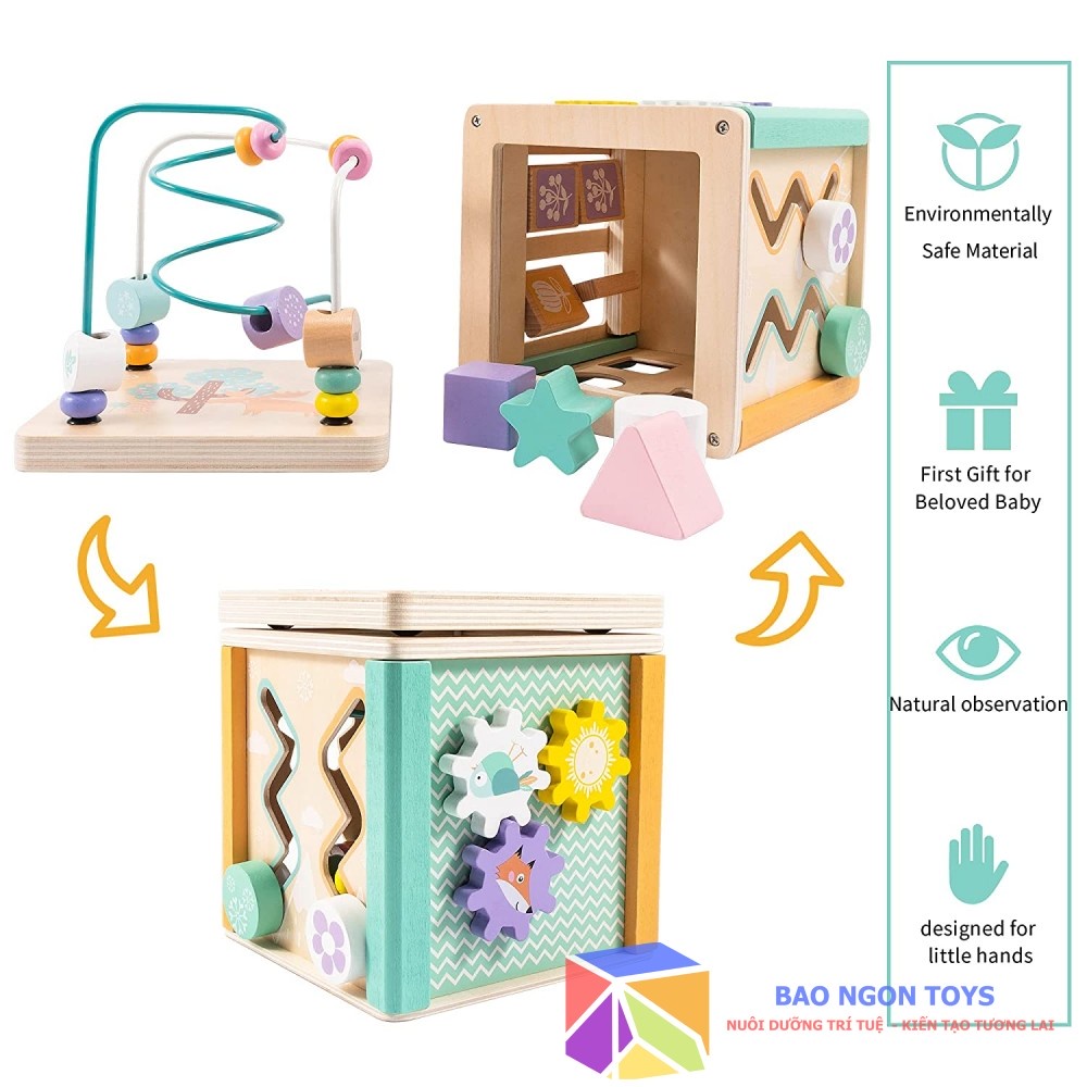 KHỐI HOẠT ĐỘNG THẢ HÌNH 5 IN 1 GIÚP BÉ HỌC MÀU SẮC, HÌNH DẠNG VÀ PHÁT TRIỂN VẬN ĐỘNG TINH - BAO NGON TOYS - DG113