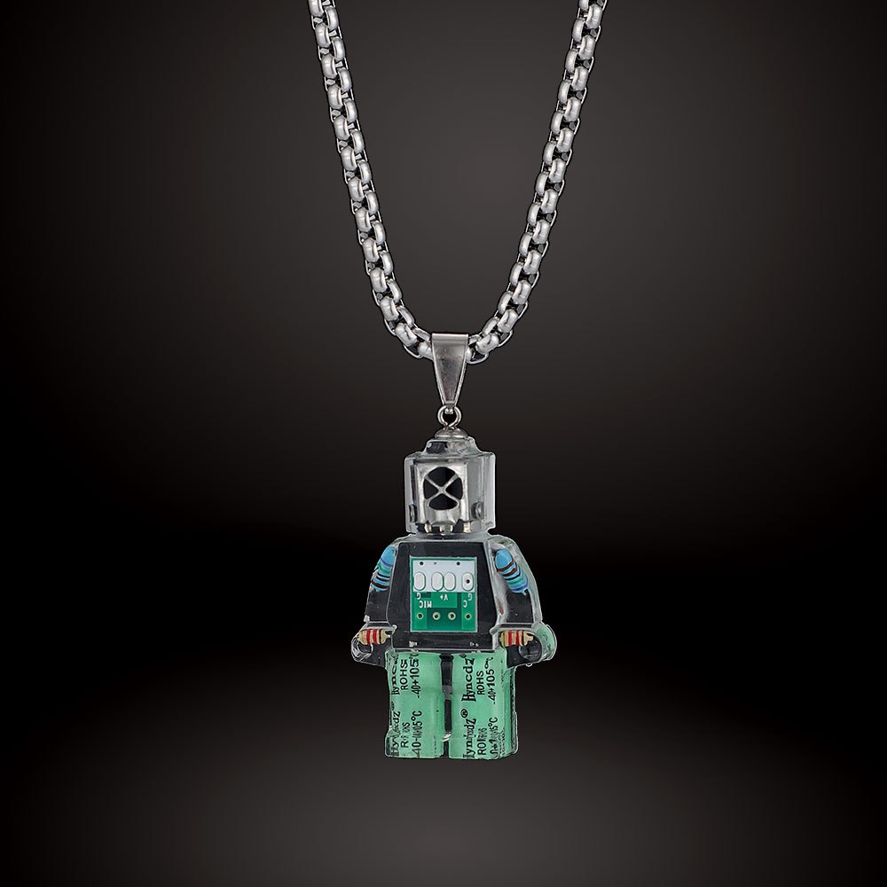 Dây chuyền nam nữ mặt hình Lego Robot chất liệu nhựa trong suốt chi tiết linh kiện điện tử 70cm