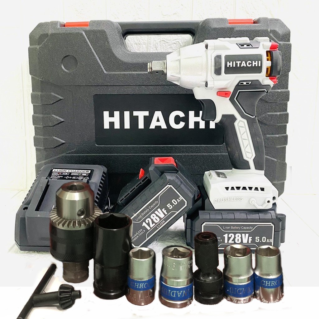 Máy Siết Bulong Hitachi 128Vf LOẠI CAO CẤP Động Cơ Không Chổi Than 2 Pin Dung Lượng Cao
