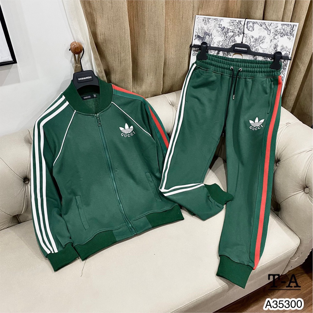 Bộ Nỉ Adidas Xanh Hót Hít - Bộ Nỉ Dài Tay 3 Sọc Xanh Lá Cây Cực Chất