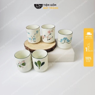  Cốc Sứ Uống Nước Chén Trà Hoạ Tiết Vẽ Tay Men Kem Gốm Sứ Bát Tràng Cao Cấp 
