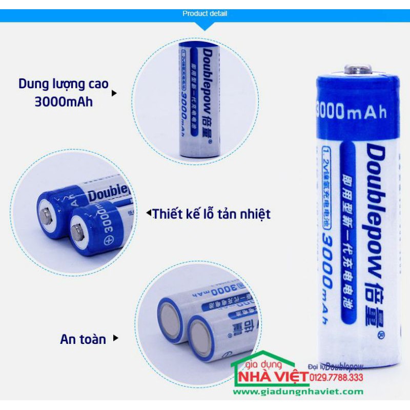 Bộ 2 viên Pin tiểu sạc Doublepow AA 3000mah
