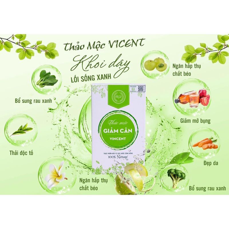 Thảo mộc Giảm cân VINCENT giảm mỡ chính hãng.Liệu trình 15 ngày. TẶNG kèm 10v detox tan mỡ