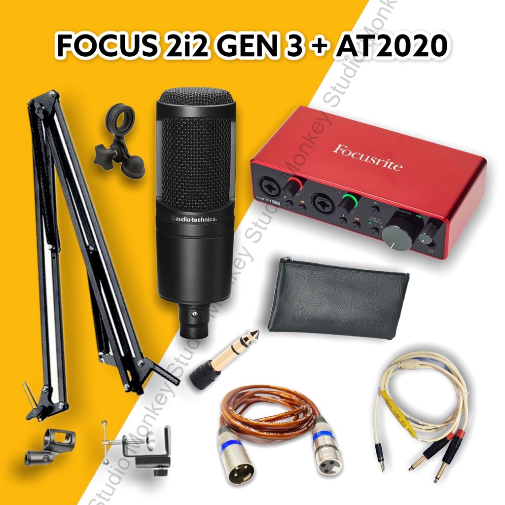 Bộ Combo Mic Thu Âm Hát Livestream Focusrite 2i2 Gen 3 &amp; Mic AT2020 ⚡BH 1 NĂM⚡ Thu Âm Điện Thoại Máy Tính