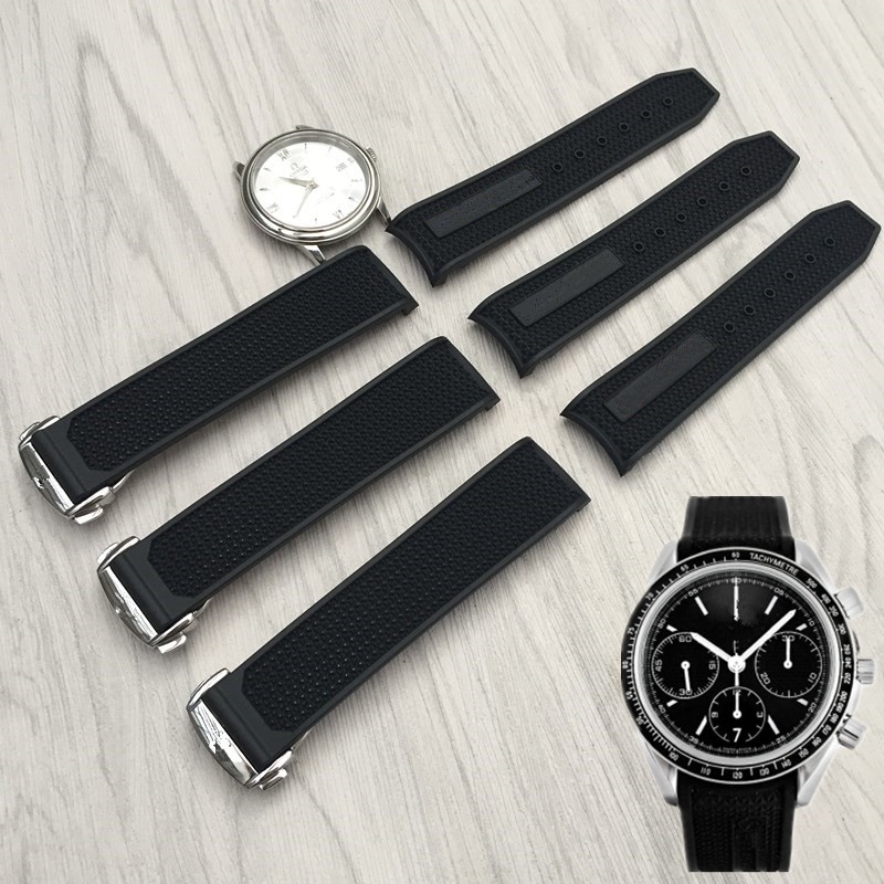 Dây Đeo Đồng Hồ Bằng Silicone 22mm Cho Omega Speedmaster Đen