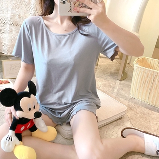 Bộ Đồ Ngủ Lụa Ngắn Tay Màu Trơn Cho Nữ