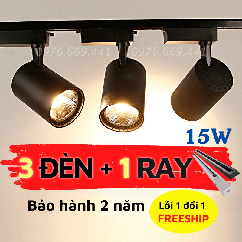 Đèn Rọi Combo 3 Đèn 1 Thanh Ray 15w Led Rọi Ray Trang Trí Shop Siêu Sáng