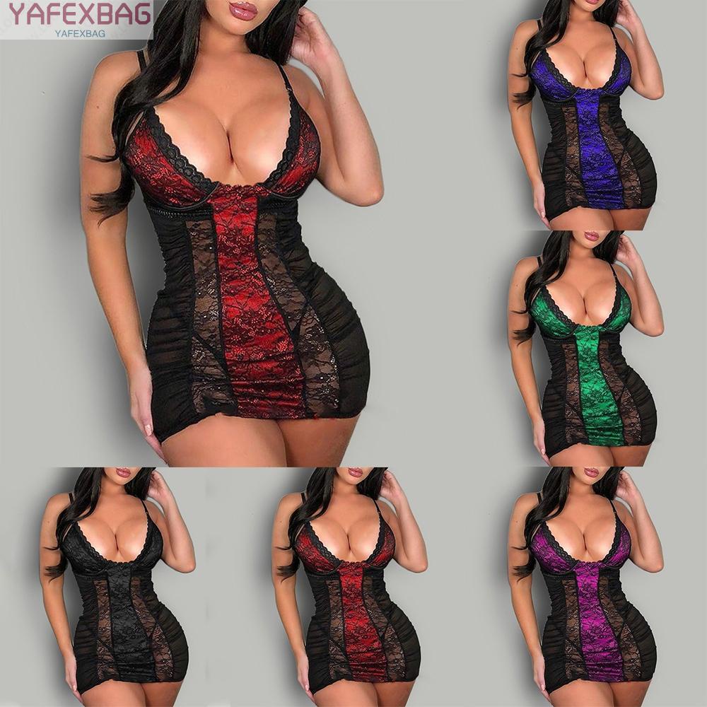 Đầm ngủ phối ren hoa thiết kế cổ chữ U khoét sâu size M-3XL
 | BigBuy360 - bigbuy360.vn