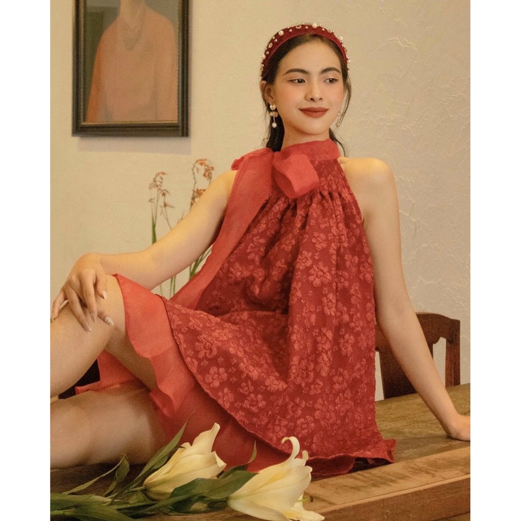 SET ÁO CỔ YẾM CỘT NƠ KÈM CHÂN VÁY (KÈM VIDEO HÌNH THẬT)