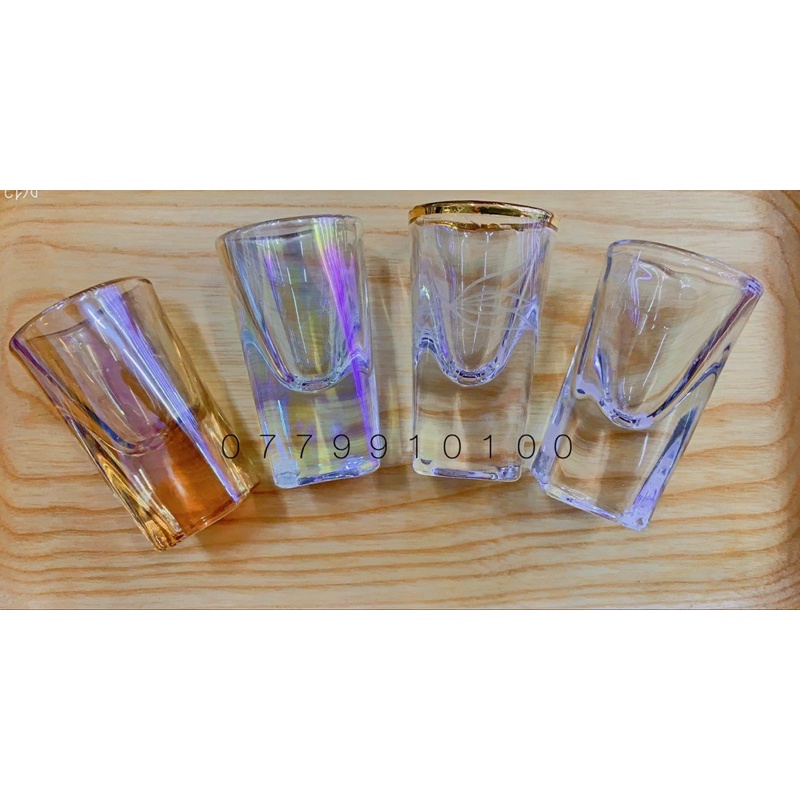 BỘ 6 LY SHOT ĐÁY VUÔNG 20ML TRẮNG-VIỀN VÀNG-MÀU