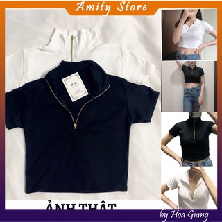 [Áo croptop nữ] Áo thun nữ croptop dáng ôm, croptop nữ có khóa cổ gợi cảm (Ảnh video thật) A02 AmityStore