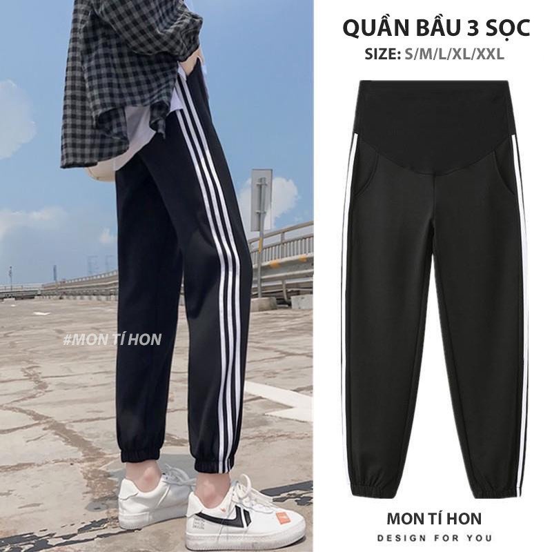 Quần bà bầu dài thu đông da cá chéo thái thể tho bo gấu ba kẻ sọc jogger thời trang cao cấp