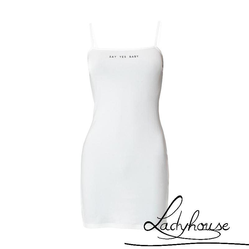 Đầm Hai Dây Không Tay In Chữ Thời Trang Mùa Hè Cho Nữ