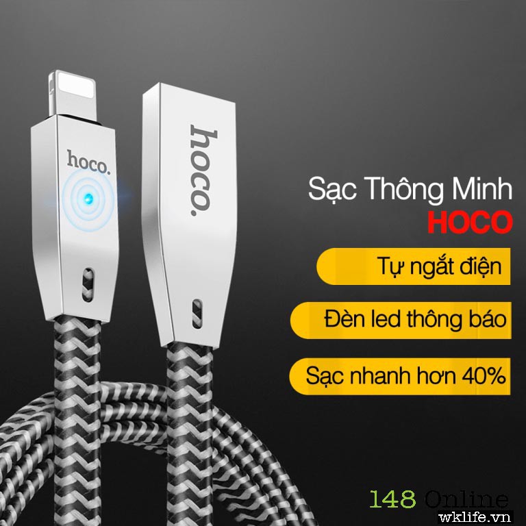 Cáp Sạc Iphone Thông Minh Tự Ngắt Sạc Siêu Tốc Cực Nhanh Hoco U11 1.2m Hàng Chính Hãng Dây Siêu Bền