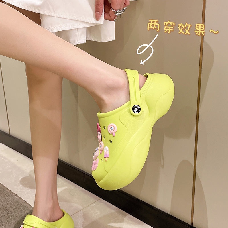 Lingmeisnow Giày Sandal Phối Lỗ Thoáng Khí Phong Cách Hàn Quốc Thời Trang Đi Mưa Mùa Hè Cho Nữ