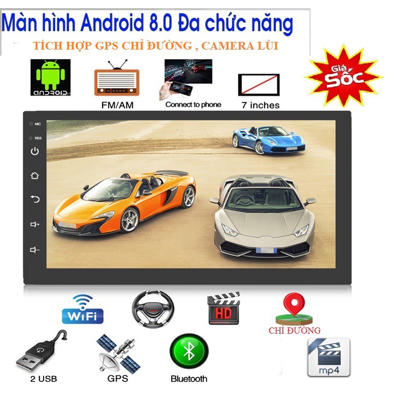 Đầu DVD Android Cho Ô Tô (Tặng Camera Lùi) Tích Hợp GPS Chỉ Đường - Màn Hình Full HD Android 8.0 Đa Năng