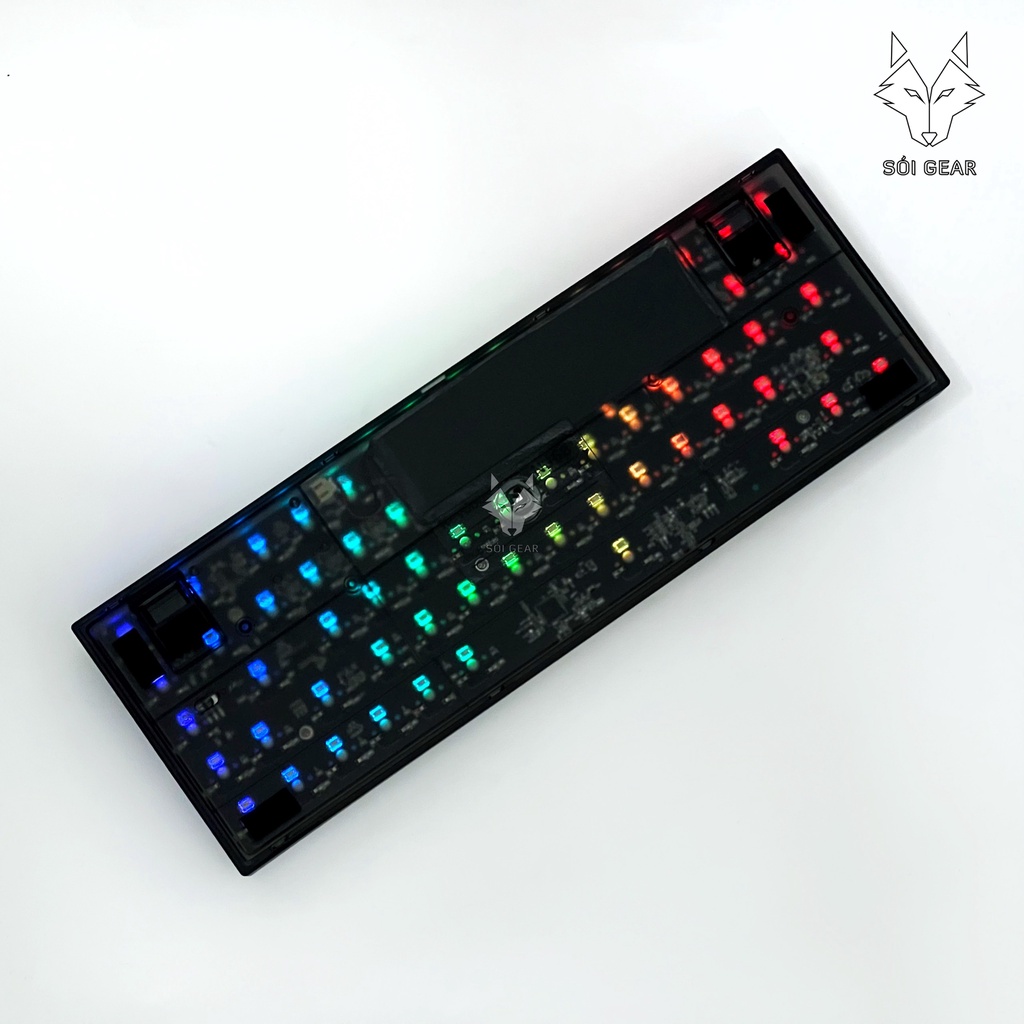 Bàn phím cơ không dây NJ68 Max led RGB Hotswap, Type C, Bluetooth 5.0, Wireless 2.4G, Trắng, Smoke, Plate thép, đồng